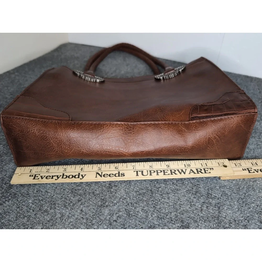 Bueno Faux Leather Satchel Braided Top Handle Ornate Hardware‎ Shoulder Purse